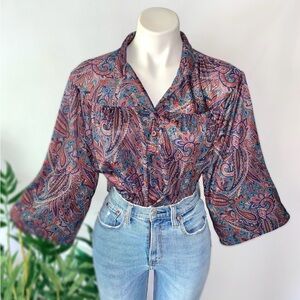 v i n t a g e :: Silky Floral Paisley Satin Blouse